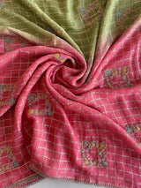 Prettiest Green And Pink Pure Viscose Chiffon Silk Saree With Twirling Blouse Piece