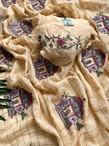 Evocative Beige Embroidery Work Georgette Saree With Redolent Blouse Piece
