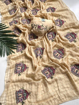 Evocative Beige Embroidery Work Georgette Saree With Redolent Blouse Piece