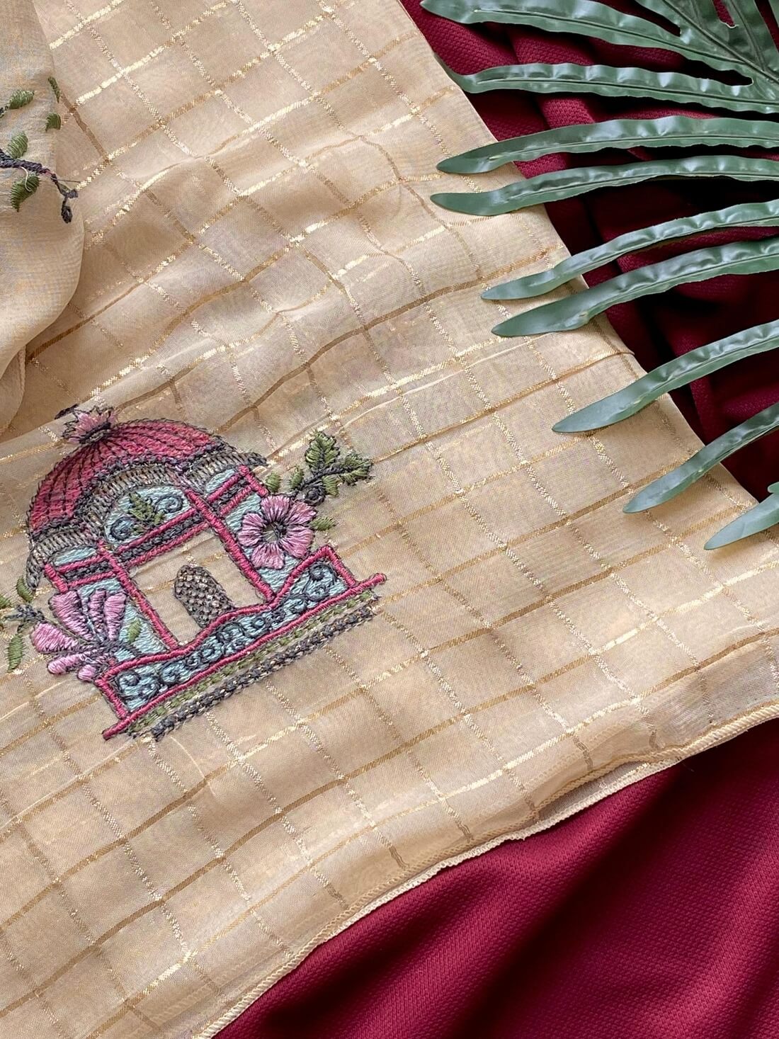 Evocative Beige Embroidery Work Georgette Saree With Redolent Blouse Piece