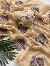 Evocative Beige Embroidery Work Georgette Saree With Redolent Blouse Piece