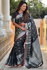 Unique Black Soft Banarasi Silk Saree With Amazing Blouse Piece