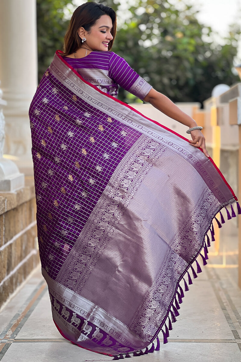 Ethnic Purple Soft Banarasi Silk Saree With Nemesis Blouse Piece