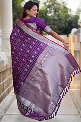 Ethnic Purple Soft Banarasi Silk Saree With Nemesis Blouse Piece