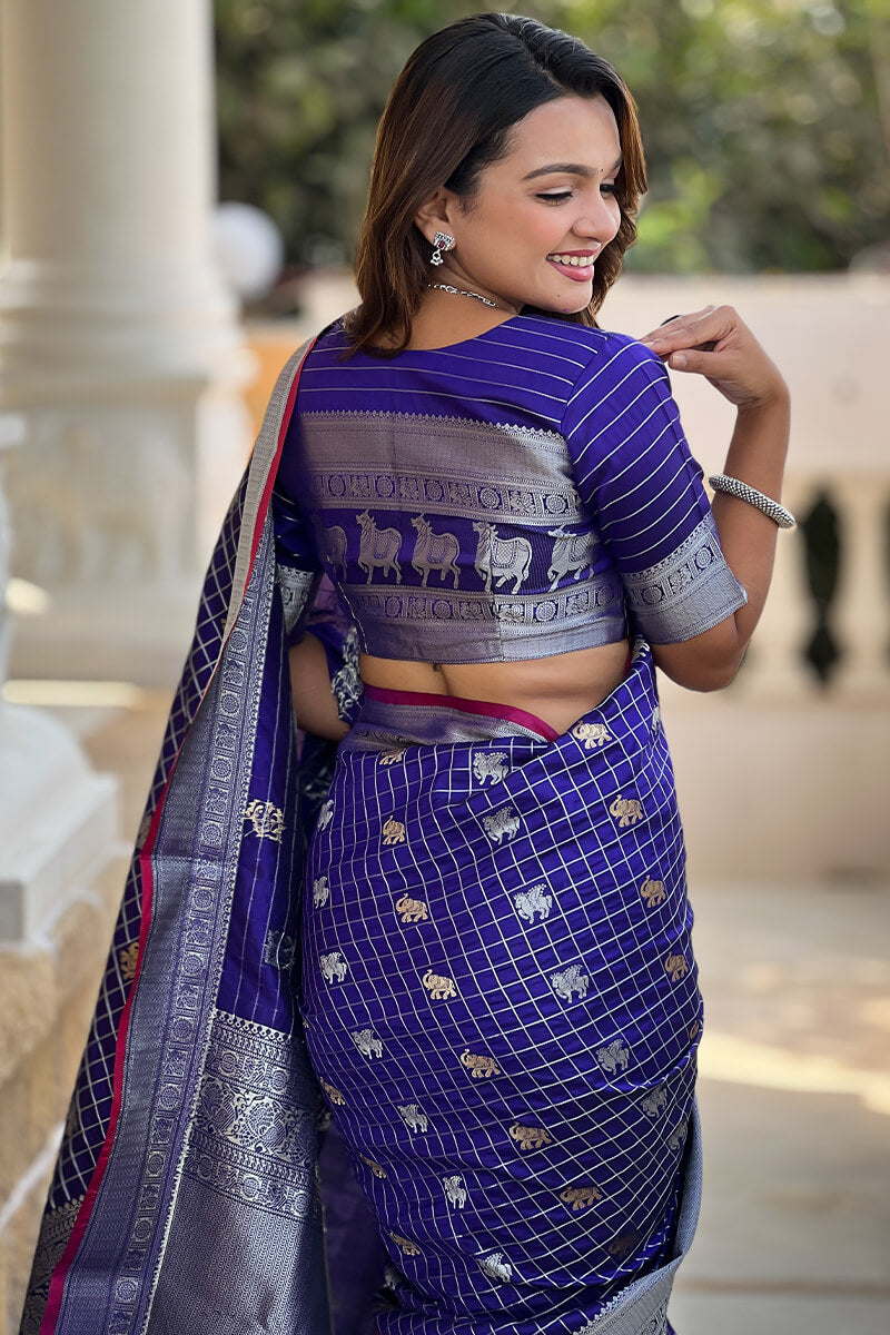 Magnificat Royal Blue Soft Banarasi Silk Saree With Nectarous Blouse Piece