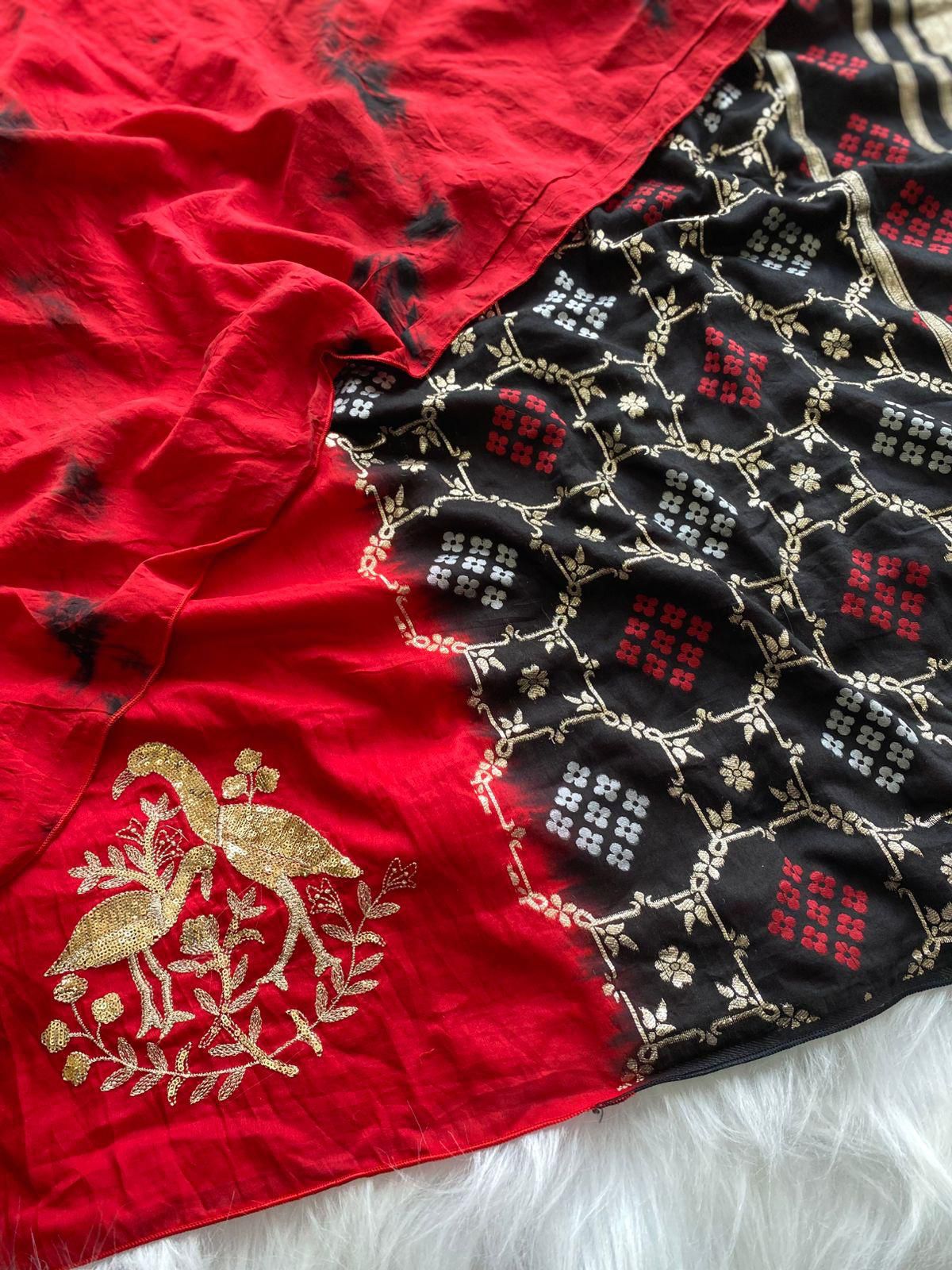 Cynosure Red Sequence Work Georgette Saree With Stunner Blouse Piece