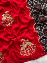 Cynosure Red Sequence Work Georgette Saree With Stunner Blouse Piece