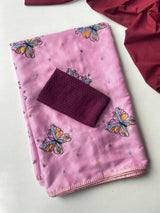 Seraglio Lavender Embroidery Work Kota Silk Saree With Super extravagant Blouse Piece