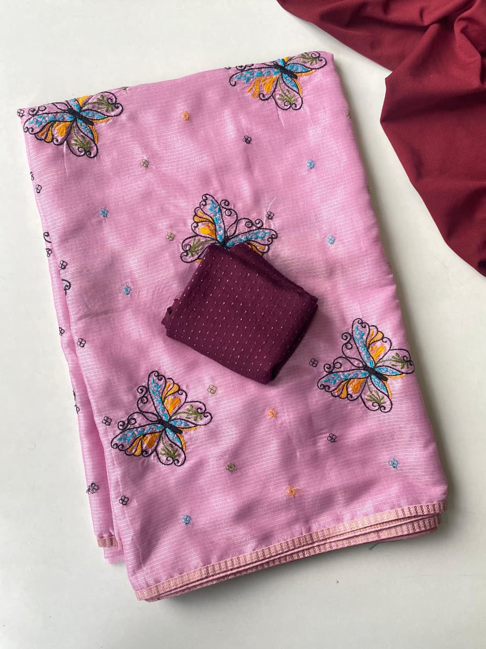 Seraglio Lavender Embroidery Work Kota Silk Saree With Super extravagant Blouse Piece