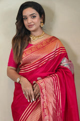 Gleaming Dark Pink Soft Banarasi Silk Saree With Phenomenal Blouse Piece