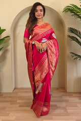 Gleaming Dark Pink Soft Banarasi Silk Saree With Phenomenal Blouse Piece