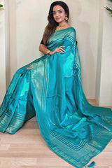 Staring Firozi Soft Banarasi Silk Saree With Jazzy Blouse Piece