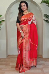 Admirable Red Soft Banarasi Silk Saree With Excellent Blouse Piece