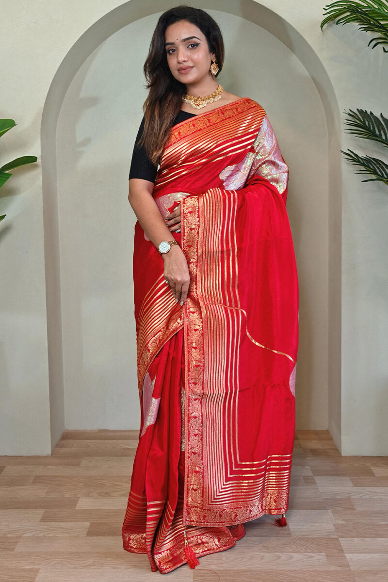 Admirable Red Soft Banarasi Silk Saree With Excellent Blouse Piece