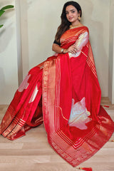 Admirable Red Soft Banarasi Silk Saree With Excellent Blouse Piece