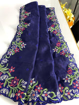 Fancifull Navy Blue Embroidery Work Tussar Silk Saree With Stunner Blouse Piece