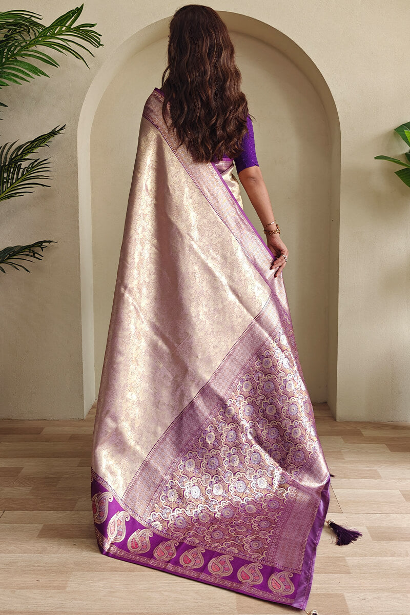 Groovy Light Brown Kanjivaram Silk Saree With Radiant Blouse Piece