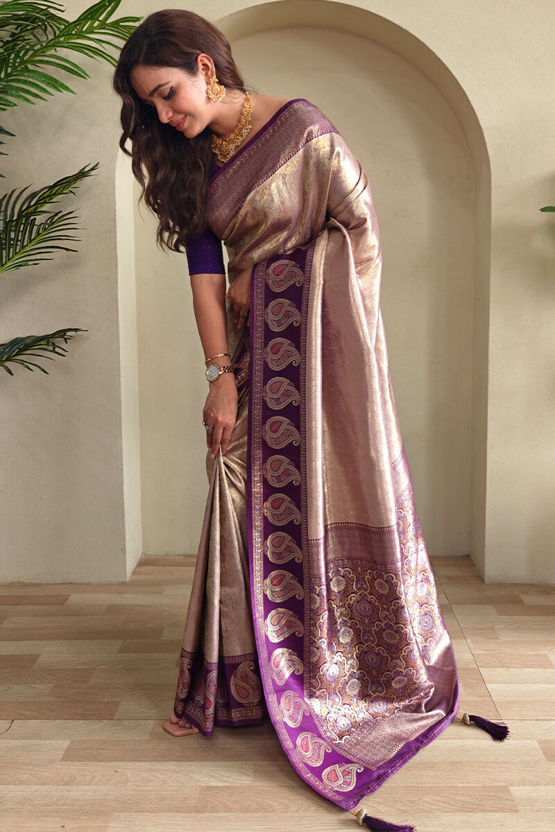 Groovy Light Brown Kanjivaram Silk Saree With Radiant Blouse Piece