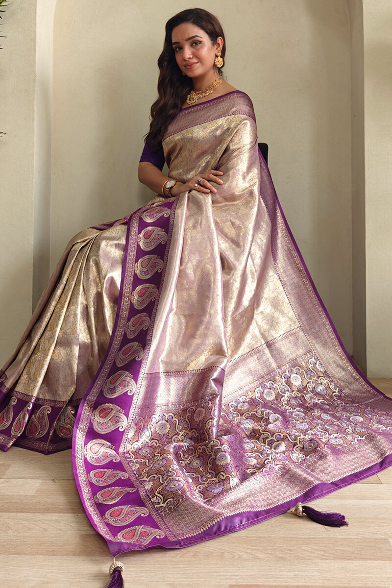 Groovy Light Brown Kanjivaram Silk Saree With Radiant Blouse Piece