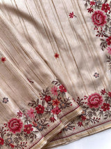 Angelic Beige Embroidery Work Tussar Silk Saree With Traditional Blouse Piece