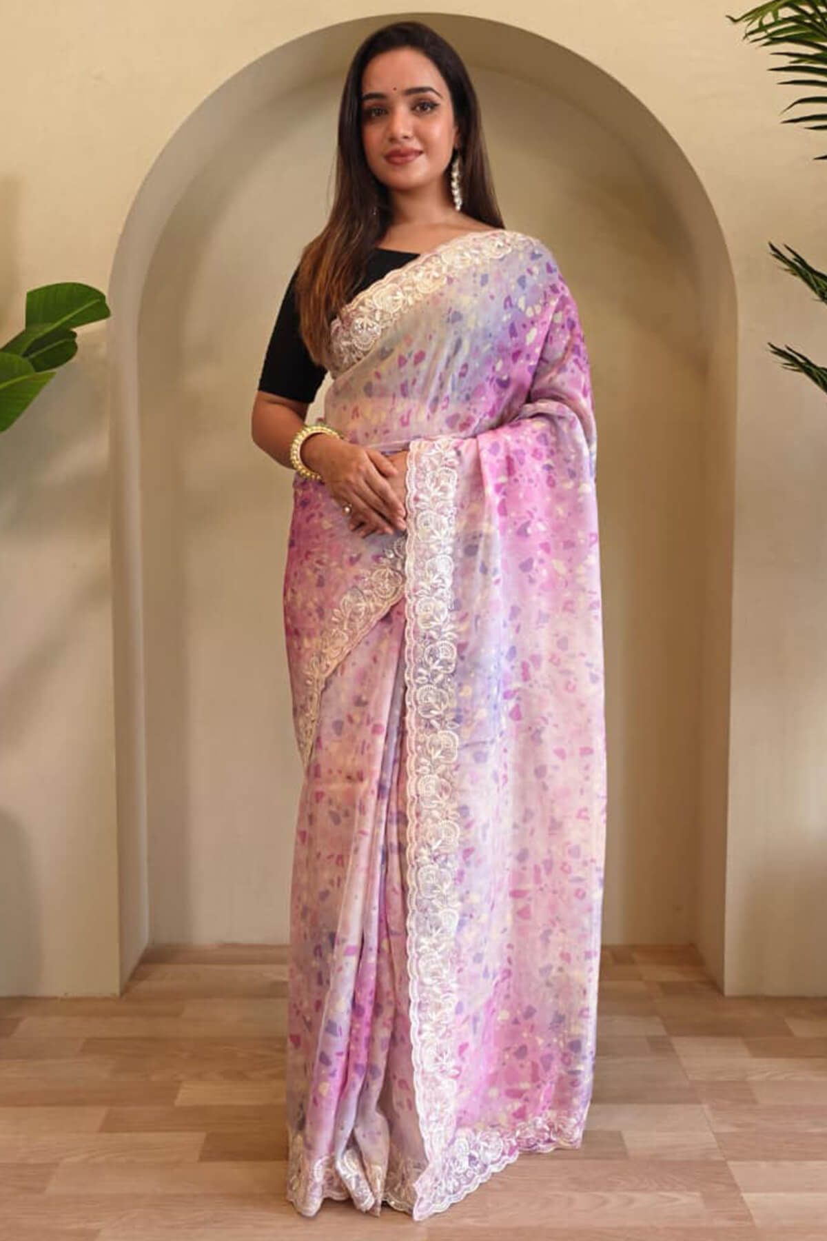 Supernal Baby Pink Embroidery Work Organza Silk Saree With Radiant Blouse Piece