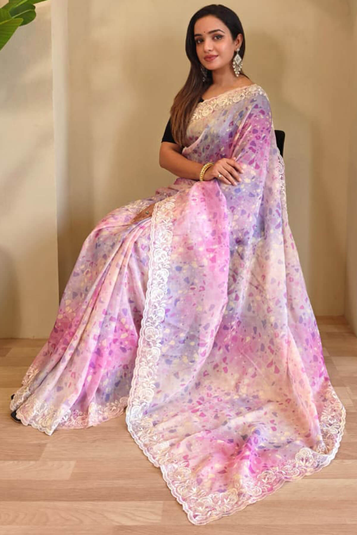 Supernal Baby Pink Embroidery Work Organza Silk Saree With Radiant Blouse Piece