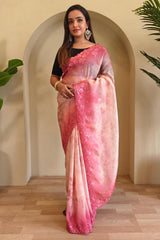Lissome Pink Embroidery Work Organza Silk Saree With Sensational Blouse Piece
