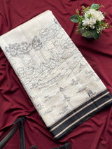 Preferable Off White Printed Cotton Silk Saree With Traditional Blouse Piece