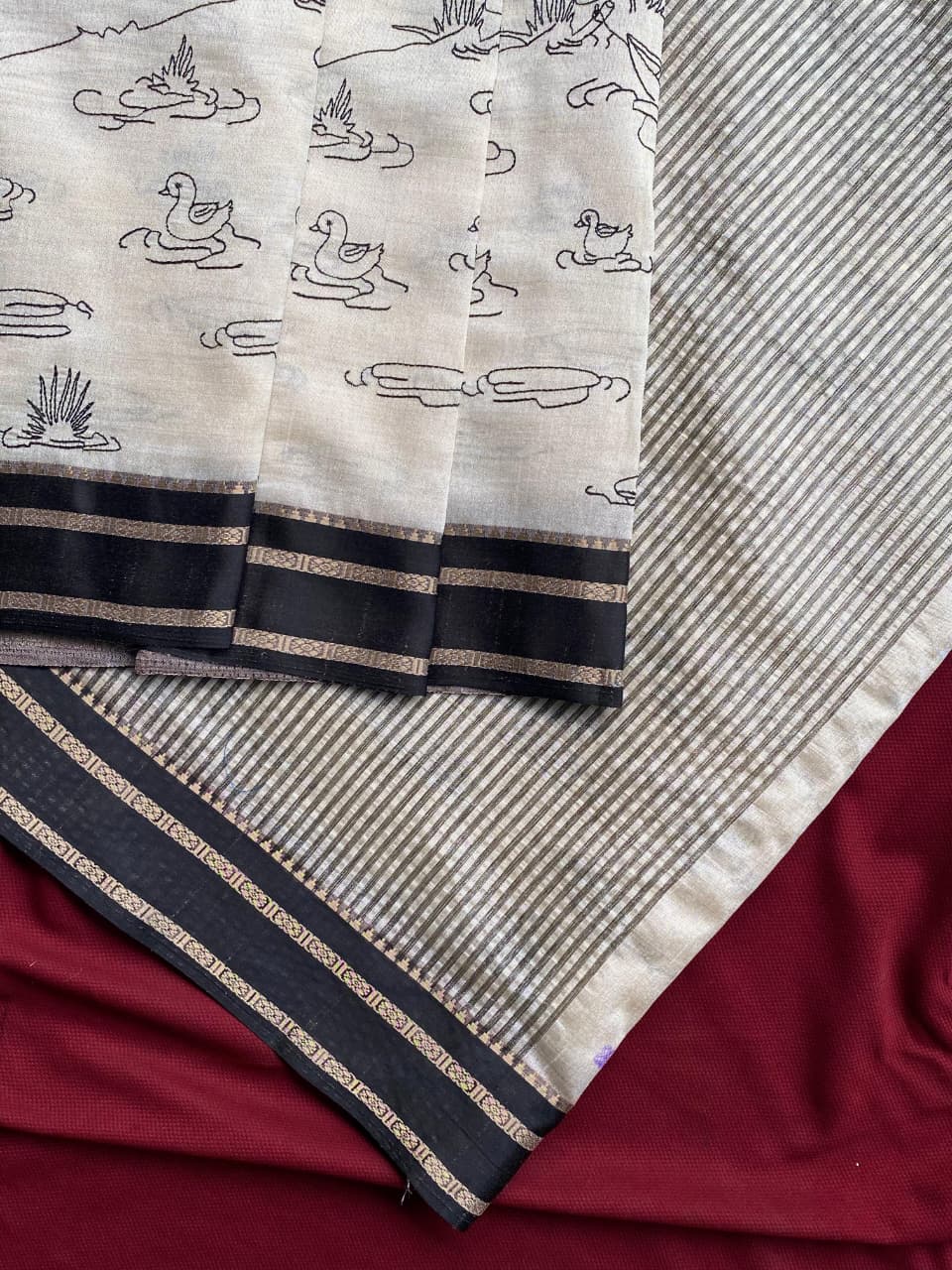 Preferable Off White Printed Cotton Silk Saree With Traditional Blouse Piece