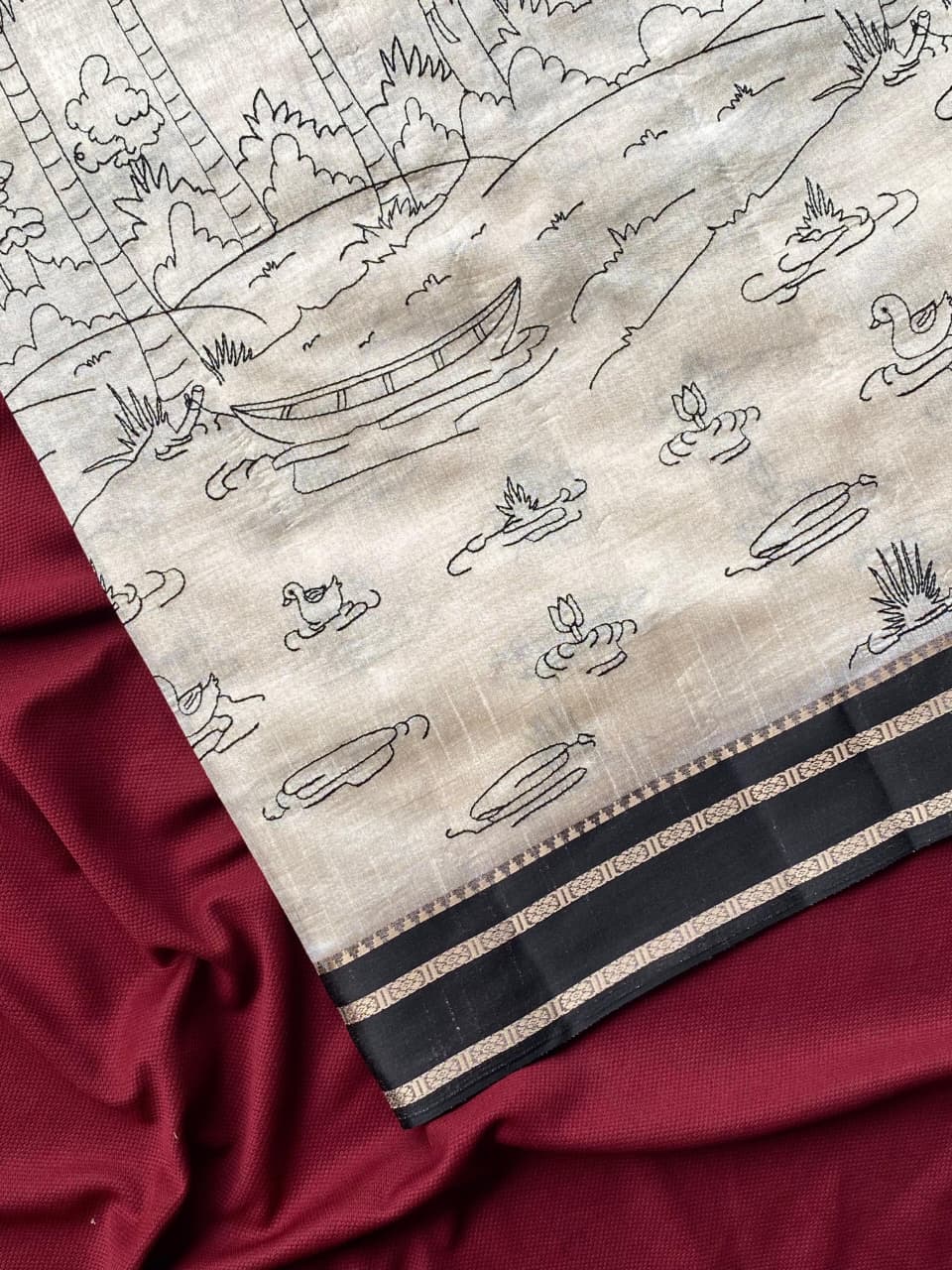 Preferable Off White Printed Cotton Silk Saree With Traditional Blouse Piece
