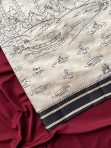 Preferable Off White Printed Cotton Silk Saree With Traditional Blouse Piece