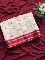 Evocative Off White Printed Cotton Silk Saree With Ethereal Blouse Piece