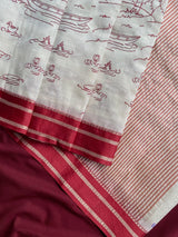 Evocative Off White Printed Cotton Silk Saree With Ethereal Blouse Piece