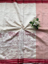 Evocative Off White Printed Cotton Silk Saree With Ethereal Blouse Piece