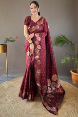 Mesmerising Maroon Soft Banarasi Silk Saree With Capricious Blouse Piece