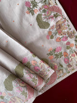 Redolent Off White Embroidery Work Tussar Silk Saree With Petrichor Blouse Piece