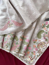 Redolent Off White Embroidery Work Tussar Silk Saree With Petrichor Blouse Piece