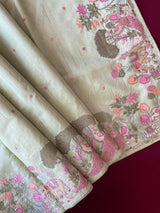 Panache Pista Embroidery Work Tussar Silk Saree With Angelic Blouse Piece