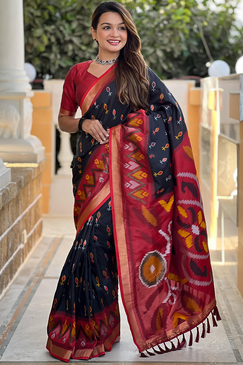 Lagniappe Black Soft Banarasi Silk Saree With Prodigal Blouse Piece