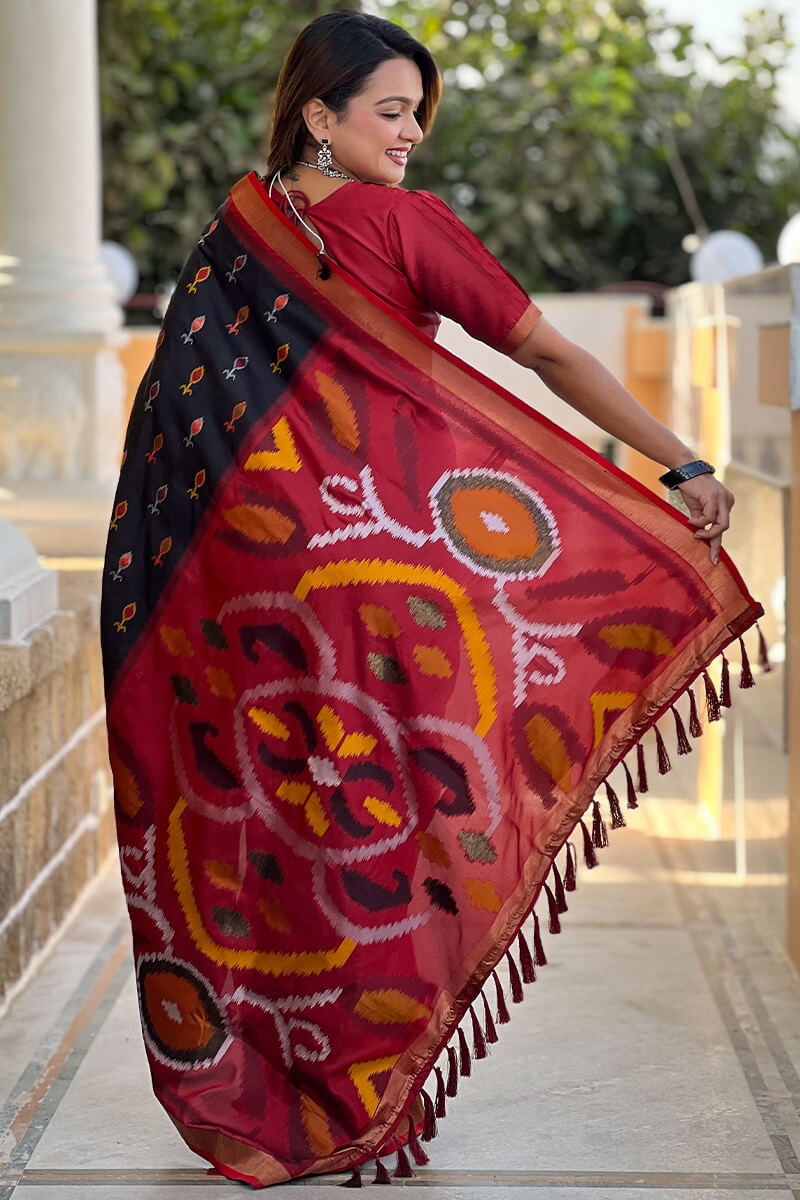 Lagniappe Black Soft Banarasi Silk Saree With Prodigal Blouse Piece