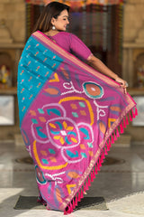 Jubilant Firozi Soft Banarasi Silk Saree With Verdant Blouse Piece