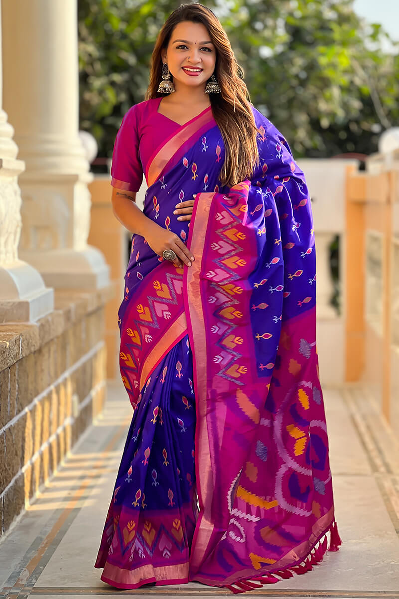 Nemesis Royal Blue Soft Banarasi Silk Saree With Magnificat Blouse Piece