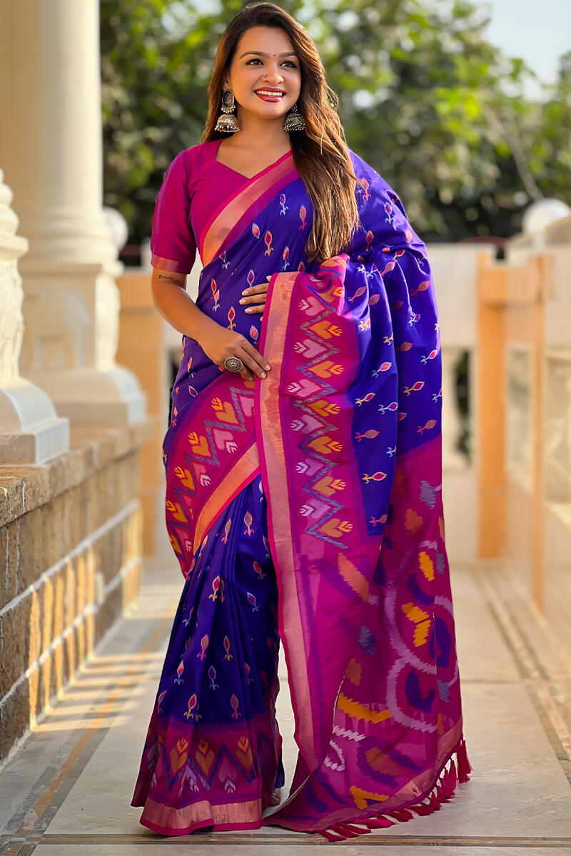 Nemesis Royal Blue Soft Banarasi Silk Saree With Magnificat Blouse Piece