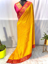 Dazzling Yellow Soft Banarasi Silk Saree With Exemplary Blouse Piece