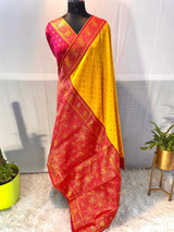 Dazzling Yellow Soft Banarasi Silk Saree With Exemplary Blouse Piece