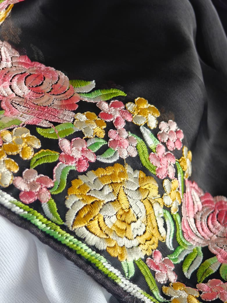 Deserving Black Embroidery Work Chiffon Silk Saree With Adoring Blouse Piece