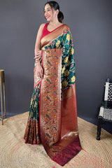 Adorning Dark Green Patola Silk Saree with Deserving Blouse Piece