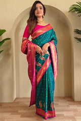 Pleasurable Rama Soft Banarasi Silk Saree With Transcendent Blouse Piece