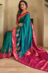 Pleasurable Rama Soft Banarasi Silk Saree With Transcendent Blouse Piece