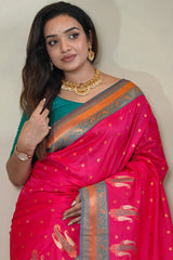 Enigmatic Dark Pink Soft Banarasi Silk Saree With Panache Blouse Piece